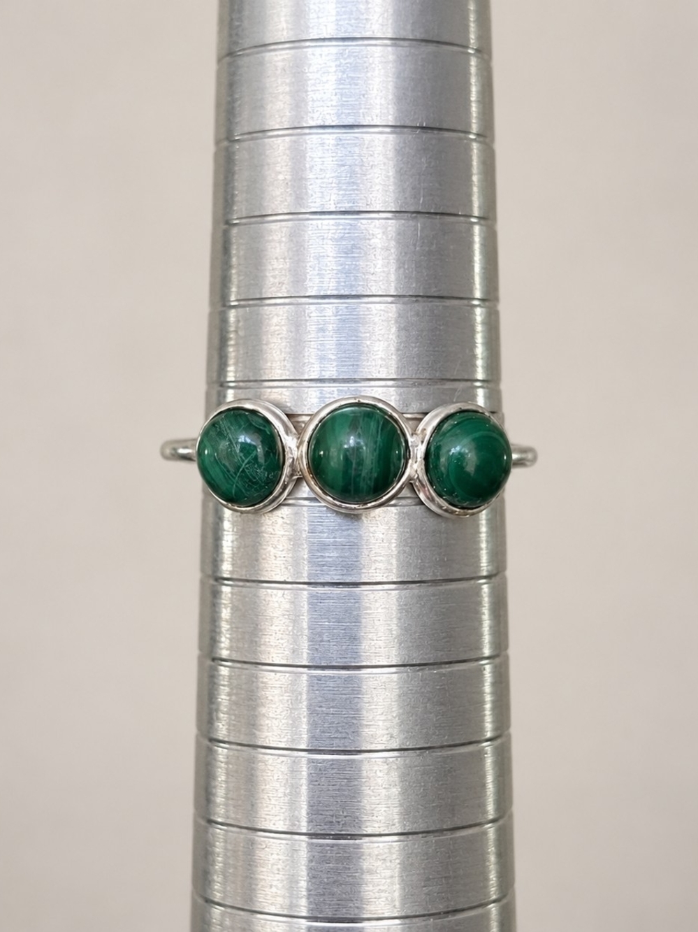 Vintage 925 Sterling Silver Genuine Malachite 3 Stone Ring Size 9